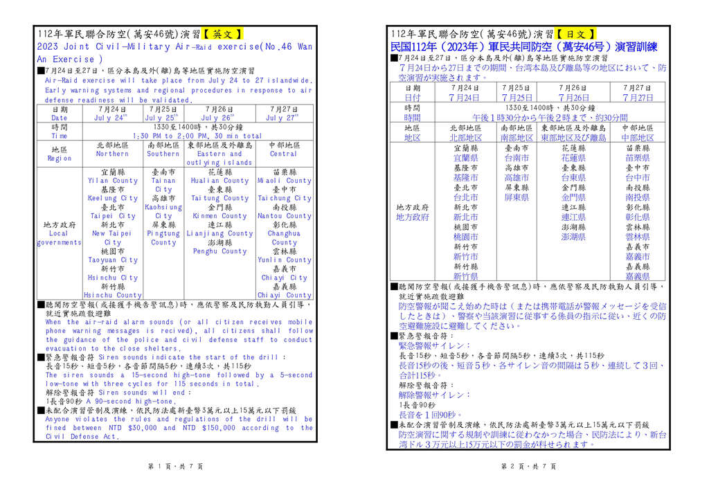 112年軍民聯合防空(萬安46號)演習(多國語言)-01